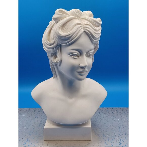 Uknown Other - White Bust Elegant Woman Grecian Maiden Intricate Hairstyle Cast Marble Statue